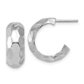 Leslie's Sterling Silver RH-plat Polish Textured Post J-Hoop Earrings