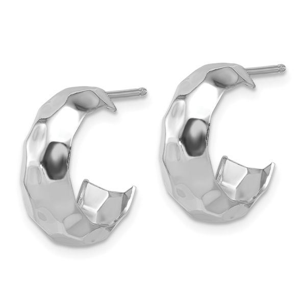 Leslie's Sterling Silver RH-plat Polish Textured Post J-Hoop Earrings - Image 2