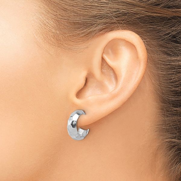 Leslie's Sterling Silver RH-plat Polish Textured Post J-Hoop Earrings - Image 3