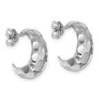 Leslie's Sterling Silver RH-plat Polish Textured Post J-Hoop Earrings - Image 4