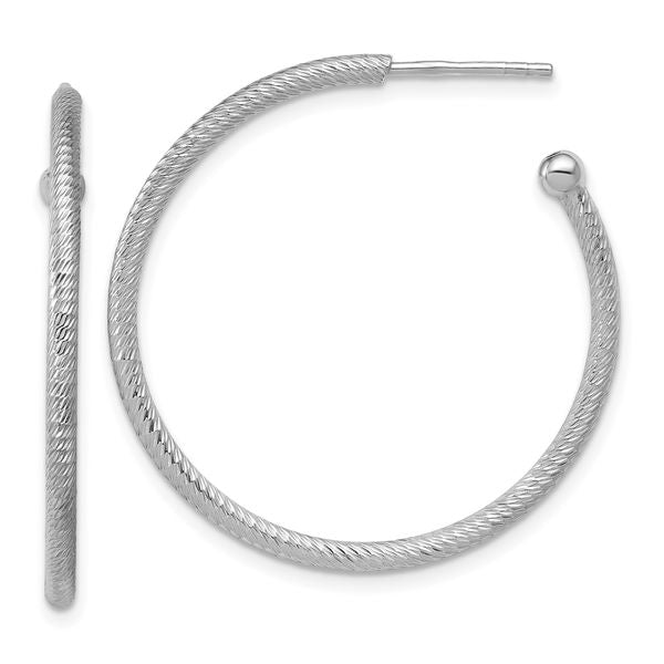 Leslie's SS RH-plated Diamond-cut 33x2mm Post C-Hoop Earrings