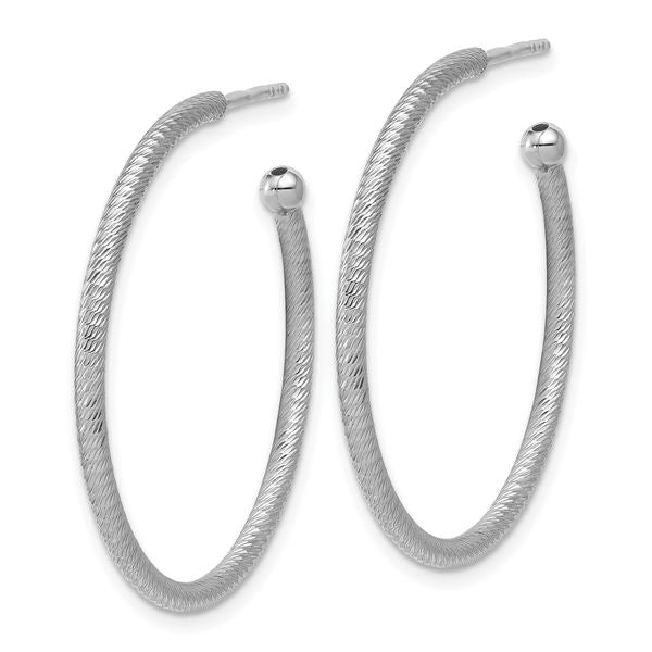 Leslie's SS RH-plated Diamond-cut 33x2mm Post C-Hoop Earrings - Image 2