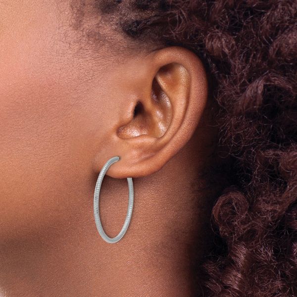 Leslie's SS RH-plated Diamond-cut 33x2mm Post C-Hoop Earrings - Image 3