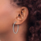 Leslie's SS RH-plated Diamond-cut 33x2mm Post C-Hoop Earrings - Image 3