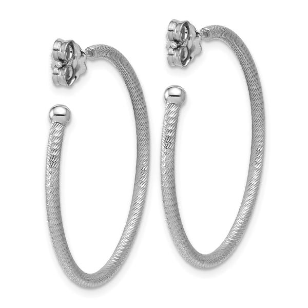 Leslie's SS RH-plated Diamond-cut 33x2mm Post C-Hoop Earrings - Image 4