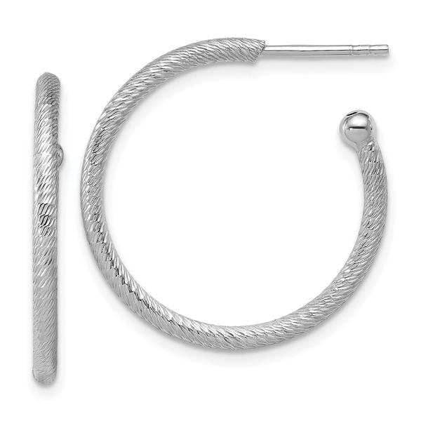 Leslie's SS RH-plated Diamond-cut 25x2mm Post C-Hoop Earrings