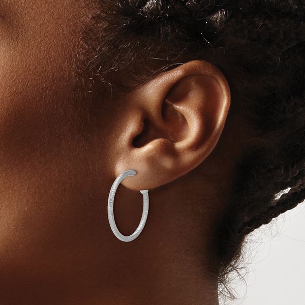 Leslie's SS RH-plated Diamond-cut 25x2mm Post C-Hoop Earrings - Image 3