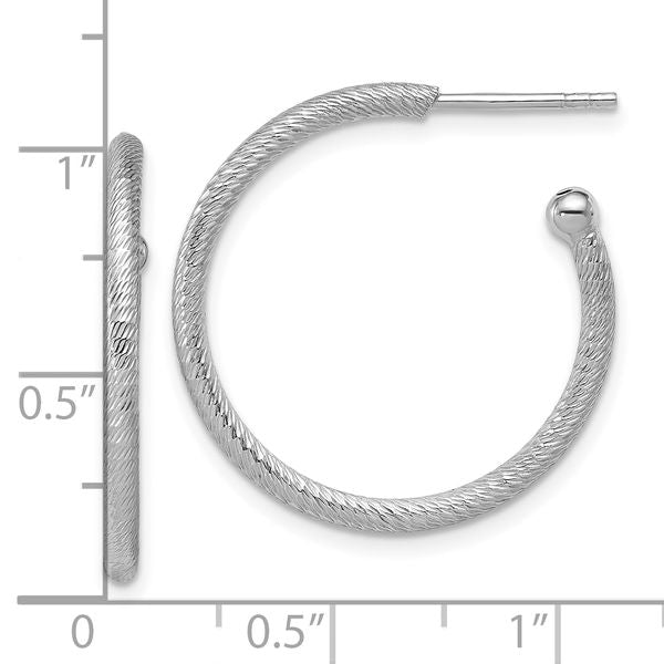 Leslie's SS RH-plated Diamond-cut 25x2mm Post C-Hoop Earrings - Image 5