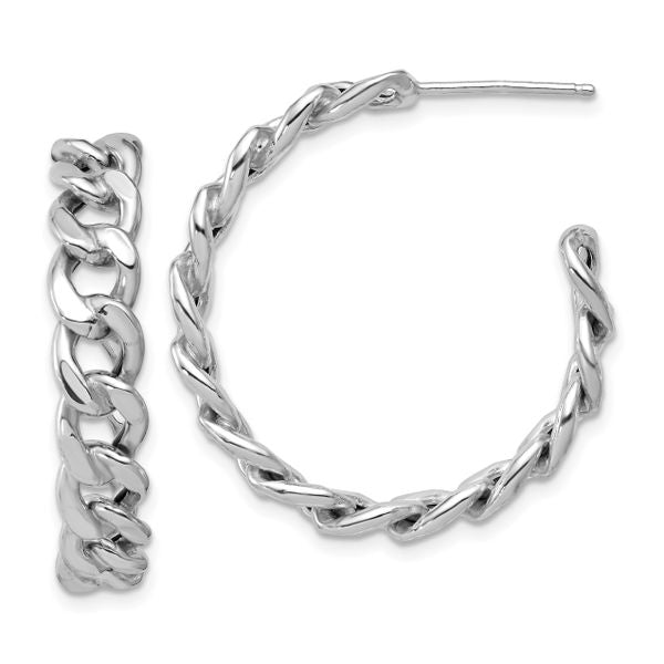 Leslie's SS RH-pltd Polished 34x6.5mm Curb Link Post C-Hoop Earrings