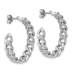Leslie's SS RH-pltd Polished 34x6.5mm Curb Link Post C-Hoop Earrings - Image 4