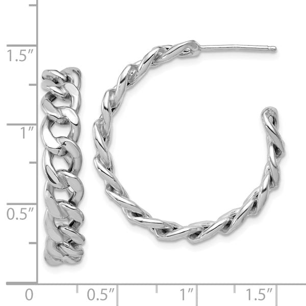 Leslie's SS RH-pltd Polished 34x6.5mm Curb Link Post C-Hoop Earrings - Image 5