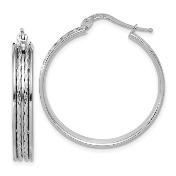 Leslie's SS RH-plated Polished ahd D/C 31x5mm Round Hoop Earrings