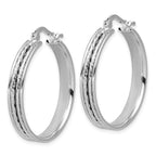 Leslie's SS RH-plated Polished ahd D/C 31x5mm Round Hoop Earrings - Image 2