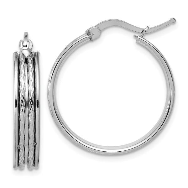 Leslie's SS RH-plated Polished and D/C 25x5mm Round Hoop Earrings