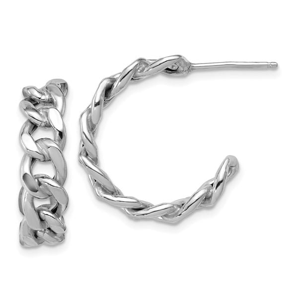 Leslie's SS RH-pltd Polished 24x6.5mm Curb Link Post C-Hoop Earrings