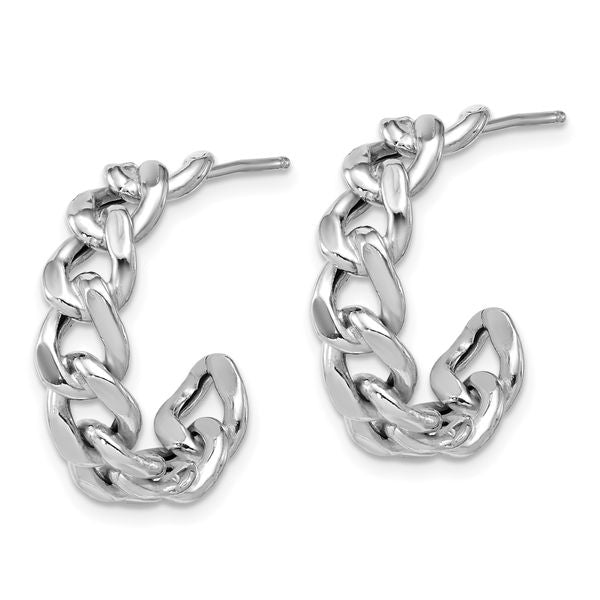Leslie's SS RH-pltd Polished 24x6.5mm Curb Link Post C-Hoop Earrings - Image 2