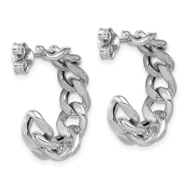 Leslie's SS RH-pltd Polished 24x6.5mm Curb Link Post C-Hoop Earrings - Image 4