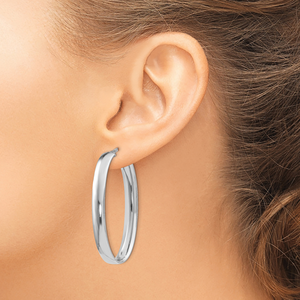 Leslie's Sterling Silver Polished Oval Hinged Hoop Earrings - Image 3