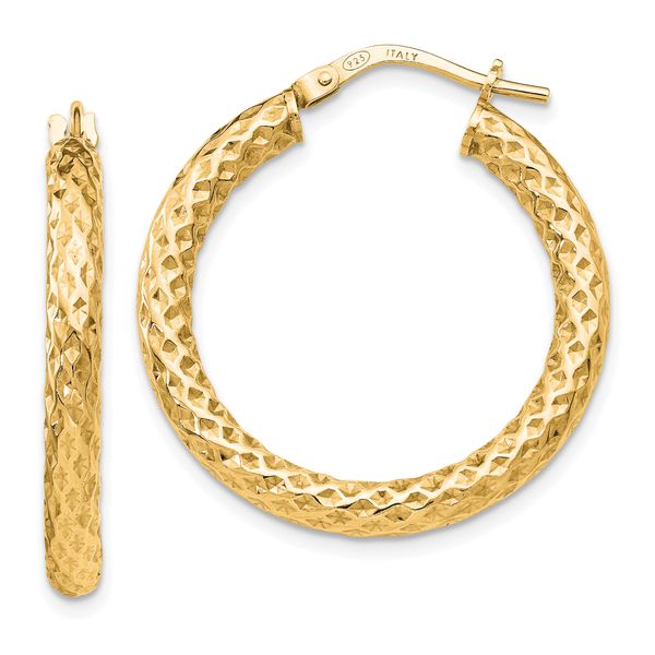 Leslie's Sterling Silver Gold-Tone Polished/Textured Hinged Hoop Earrings