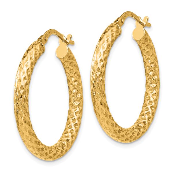 Leslie's Sterling Silver Gold-Tone Polished/Textured Hinged Hoop Earrings - Image 2