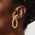 Leslie's Sterling Silver Gold-Tone Polished/Textured Hinged Hoop Earrings - Image 3