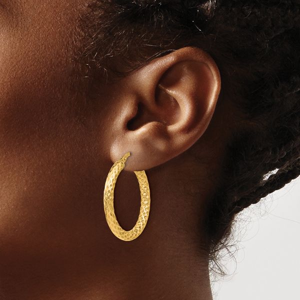 Leslie's Sterling Silver Gold-Tone Polished/Textured Hinged Hoop Earrings - Image 3