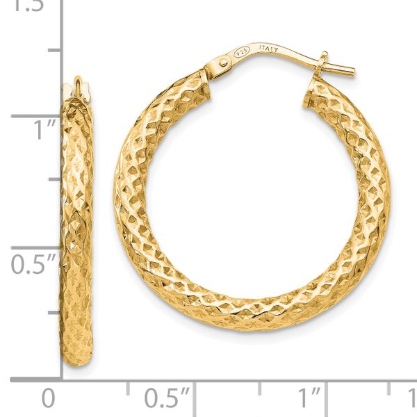 Leslie's Sterling Silver Gold-Tone Polished/Textured Hinged Hoop Earrings - Image 4