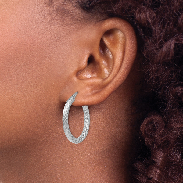 Leslie's Sterling Silver Polished & Textured Hinged Hoop Earrings - Image 3