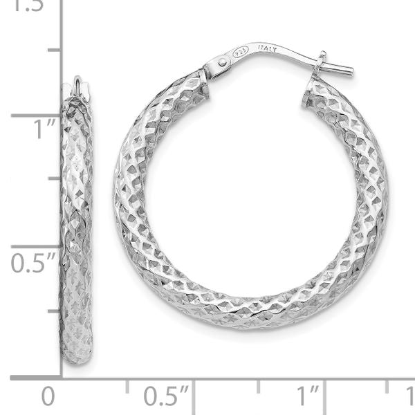 Leslie's Sterling Silver Polished & Textured Hinged Hoop Earrings - Image 4