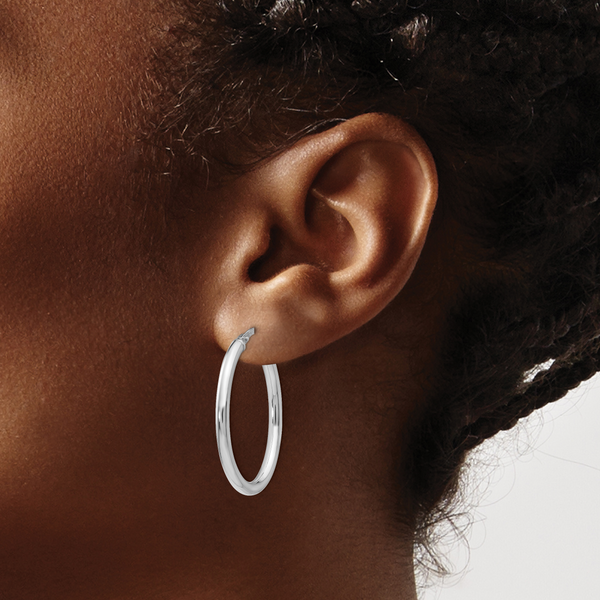 Leslie's Sterling Silver Polished Oval Hinged Hoop Earrings - Image 3