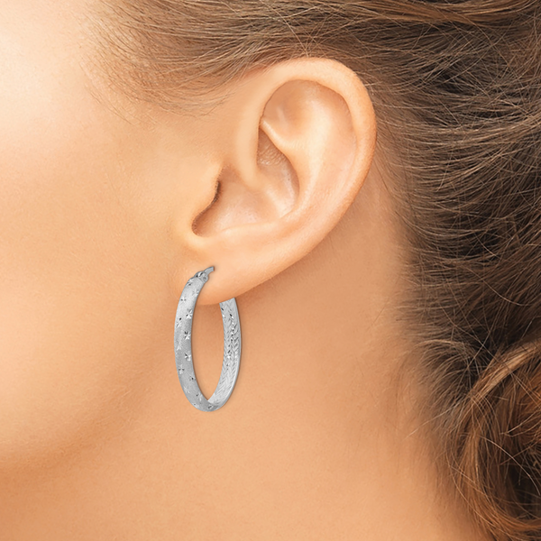 Leslie's Sterling Silver Rhodium In/Out D/C Oval Earrings - Image 3