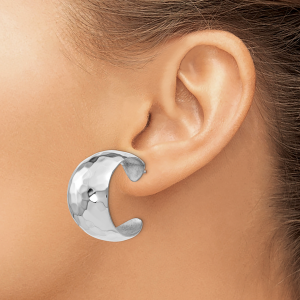 Leslie's Sterling Silver Polished Hammered Post Earrings - Image 3