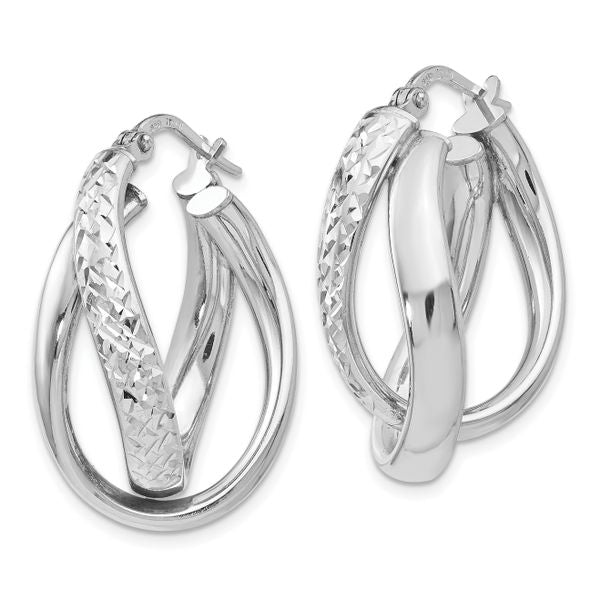 Leslie's Sterling Silver Polished and Textured Fancy Hoop Earrings - Image 2