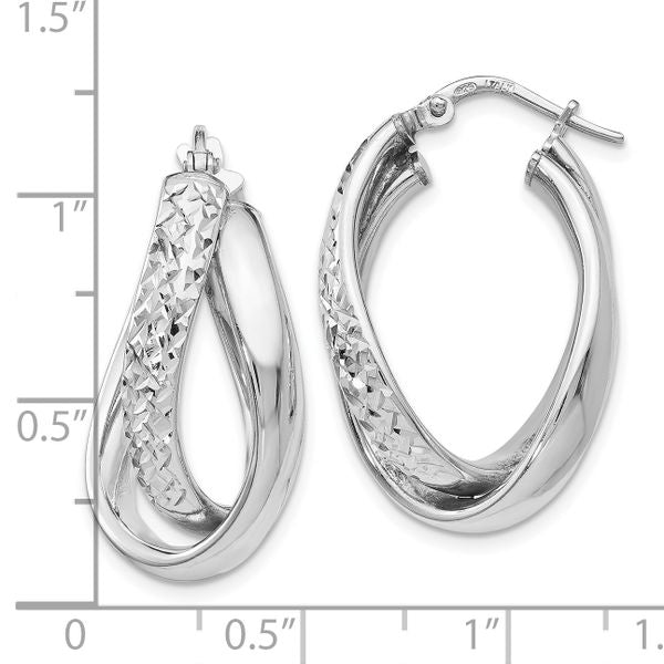 Leslie's Sterling Silver Polished and Textured Fancy Hoop Earrings - Image 4