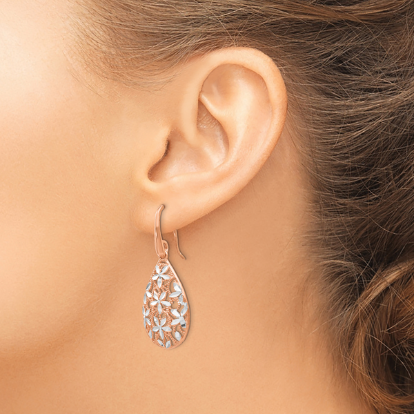 Leslie's Sterling Silver Rose Gold-toned Polished Textured Earrings - Image 3