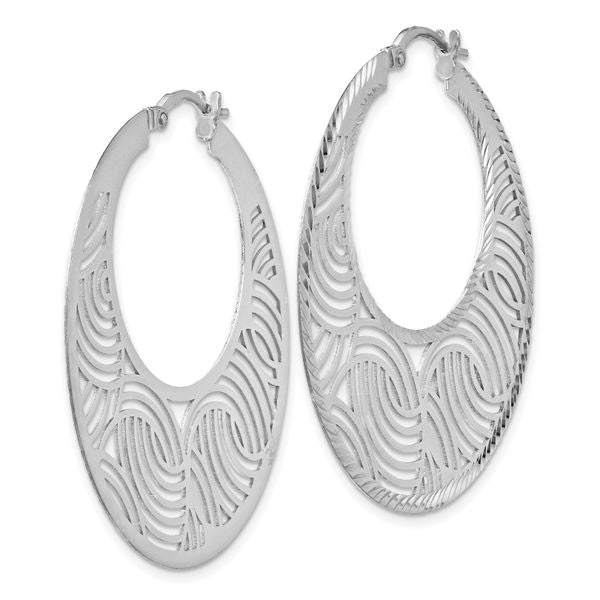 Leslie's Sterling Silver Rhodium-plated Fancy Polished Cut-out Hoop Earring - Image 2