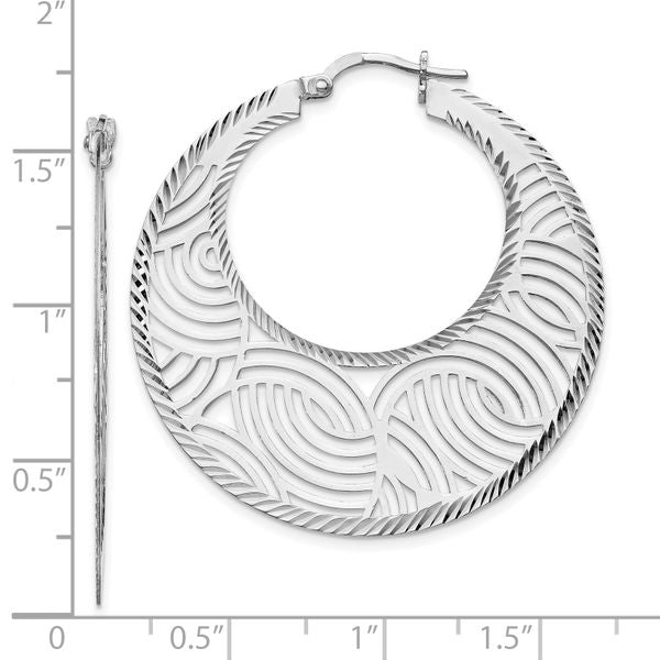 Leslie's Sterling Silver Rhodium-plated Fancy Polished Cut-out Hoop Earring - Image 4