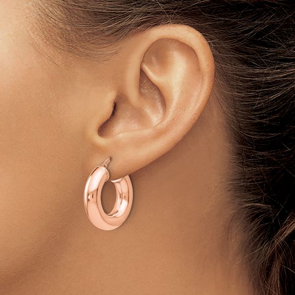 Leslie's Sterling Silver Rose-Tone Polished Hoop Earrings - Image 3