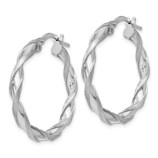 Leslie's Sterling Silver Polished and Scratch-finish Twisted Hoop Earrings - Image 2