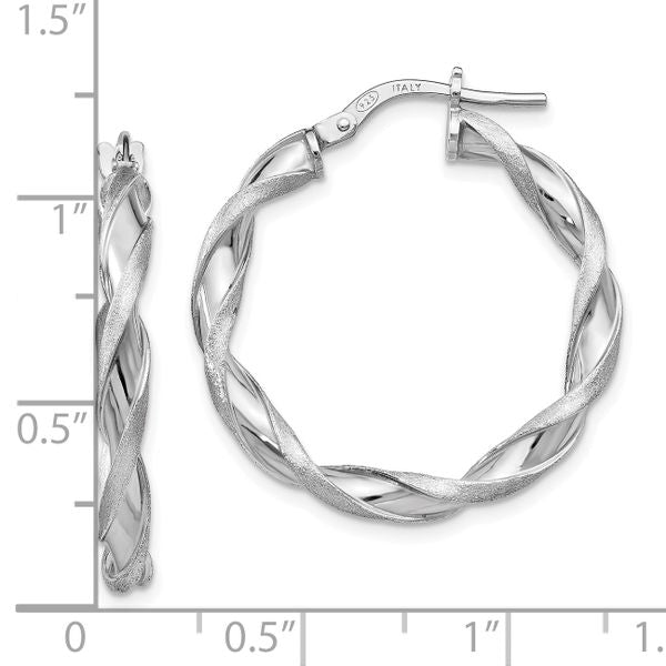 Leslie's Sterling Silver Polished and Scratch-finish Twisted Hoop Earrings - Image 4