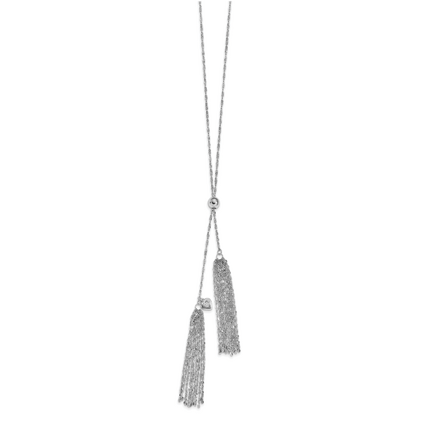 Leslie's Sterling Silver RH-plat Polished Adjustable Tassel Necklace - Image 2