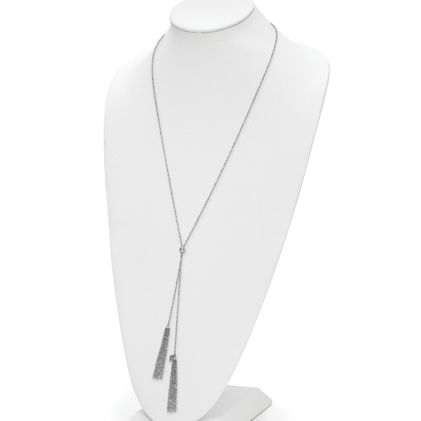 Leslie's Sterling Silver RH-plat Polished Adjustable Tassel Necklace - Image 3