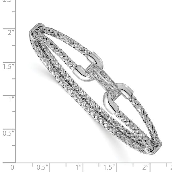 Leslie's Sterling Silver Rhod-plat Polished CZ Woven Flexible Cuff - Image 2