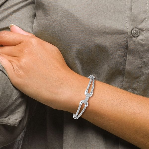 Leslie's Sterling Silver Rhod-plat Polished CZ Woven Flexible Cuff - Image 3