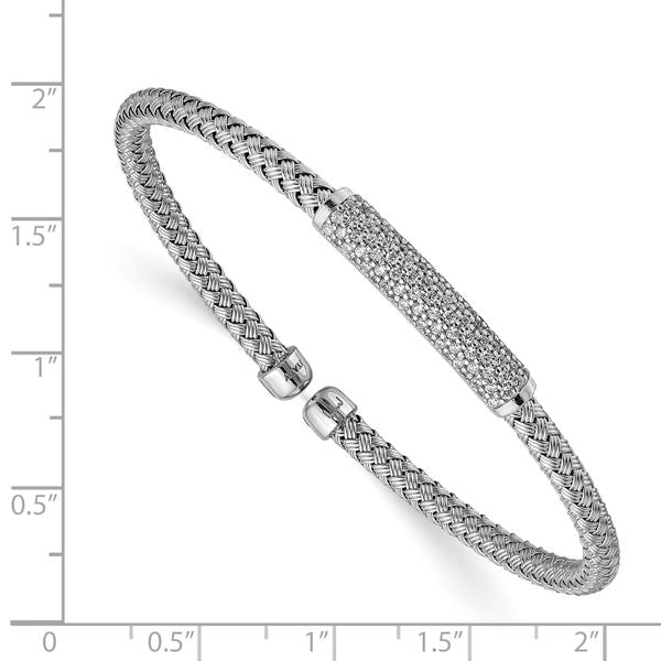 Leslie's Sterling Silver Rhod-plat Polished CZ Woven Flexible Cuff - Image 2