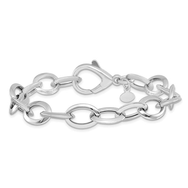 Leslie's Sterling Silver Rhodium-plated Polished Fancy Link Bracelet - Image 3