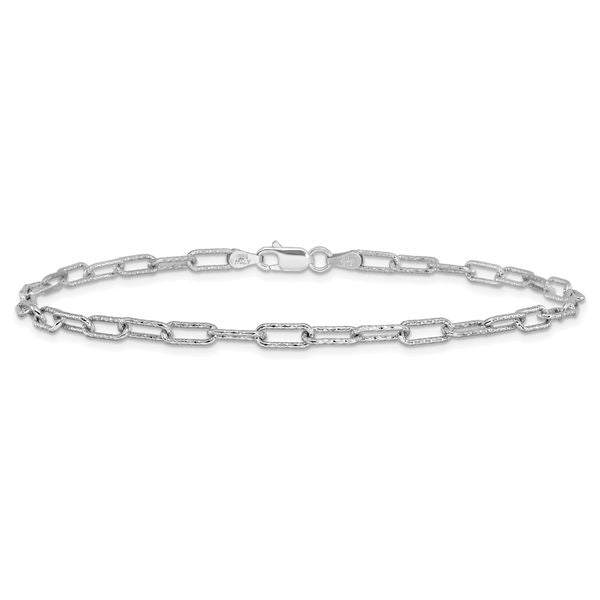 Leslie's Sterling Silver Rhodium-plated Polished Textured Link Anklet - Image 3