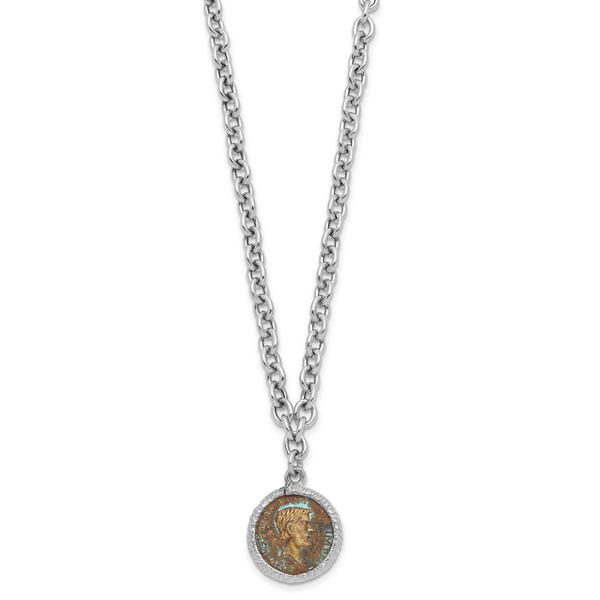 Leslie's Sterling Silver Rhodium-plated Bronze Roman Coin Necklace - Image 2