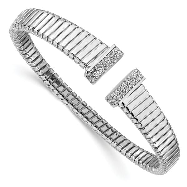Sterling Silver Rhodium-plated CZ Polished Bangle