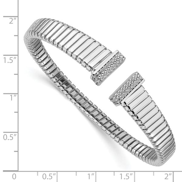 Sterling Silver Rhodium-plated CZ Polished Bangle - Image 3
